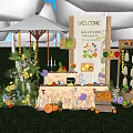 Colorful Parent Child Fruit Themed Photo Check in Spot With Welcome Sign Flowers And Grass Decorations