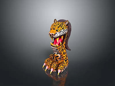 Colorful Leopard Figure With Open Mouth Mane And Sharp Claws On Gray Background 3d model