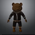 Brown Bear Doll Wearing Black Leather Jacket with Studs Brown Leather Pants and Boots
