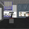 Modern Cultural Center Exhibition Space With Display Stands And Wall Decorative Patterns