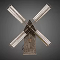 Traditional Agricultural Windmill Equipment With Wooden Structure And Four Metal Blades
