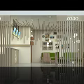 Modern Tea Shop Interior With Wooden Partition Green Chairs And Decorative Wall Art Hanging Lights