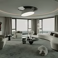 Modern Luxury Living Room With Soft Upholstered Armchairs Art Decor And Floor To Ceiling Windows