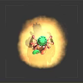 Red Toy Crab With Green Block Shaped Hat Holding Green Shovel