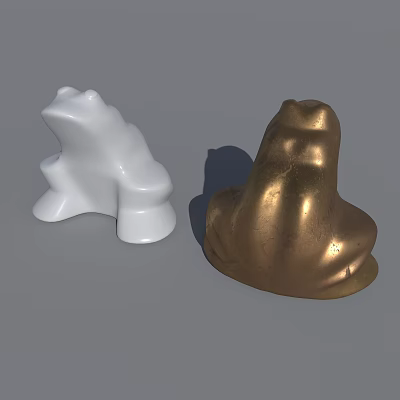 Two Decorative White and Gold Frog Figurines With Elegant Sitting Design 3d model