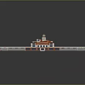 Orange And White Toll Plaza With Car Passing Through Multiple Lanes And Parking Area
