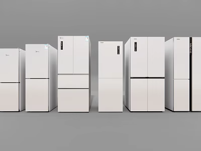 White Refrigerators and Freezers with Various Designs for Modern Home Kitchen Appliances 3d model