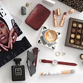 Decorative Accessories Set With Laptop Potted Plant Candle Cosmetics Book And Box
