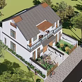 Modern Style House Exterior With White Walls Gray Roof Trees And Lawn