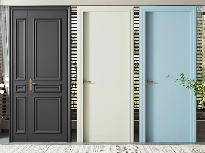 Modern Hinged Doors in Black Beige and Light Blue with Classic Panel Design 3d model