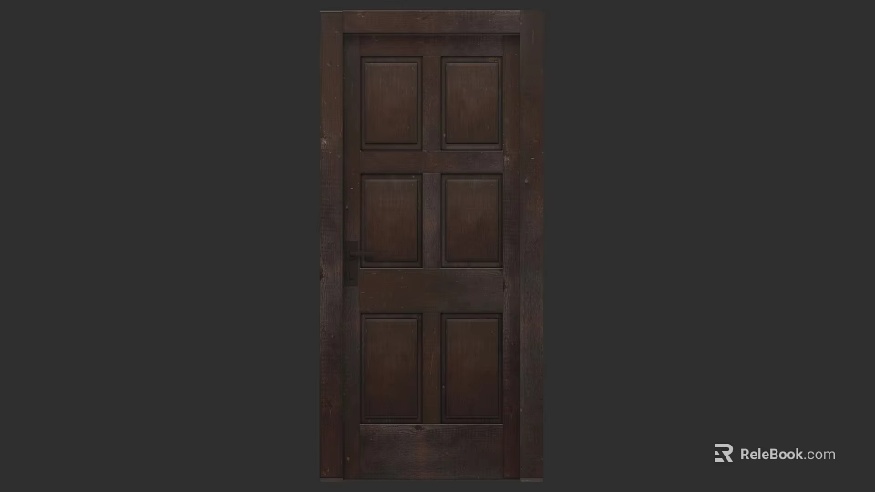 Dark Brown Wooden Swing Door With Six Panel Design For Home Use 3d model 