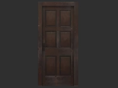 Dark Brown Wooden Swing Door With Six Panel Design For Home Use 3d model