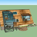 Modern Wooden House with Sloped Roof Large Glass Windows Pergola and Surrounding Flowers