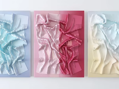 Colorful 3D Textured Wall Decor with Pastel Blue Pink and Cream Abstract Patterns 3d model