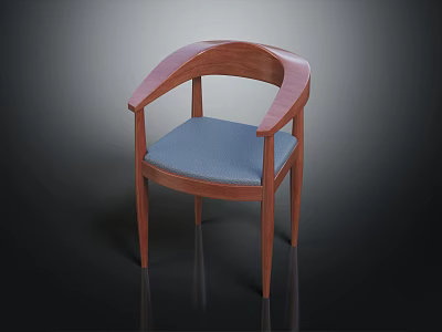 Stylish Leisure Chair With Wooden Frame Curved Armrests And Blue Padded Seat 3d model