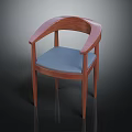 Stylish Leisure Chair With Wooden Frame Curved Armrests And Blue Padded Seat