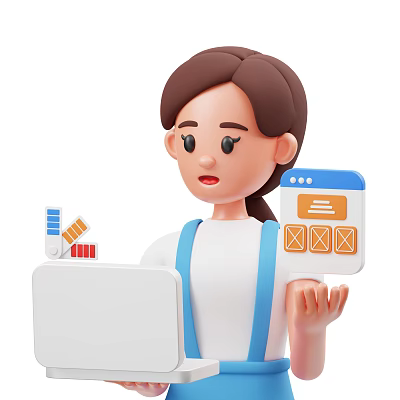 Woman Creating Digital Design with Color Swatches and Web Interface Elements on Drawing Board 3d model