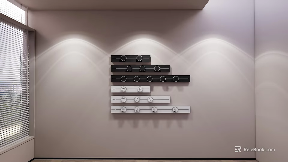 Modern Black And White Switch Panels Arranged In Stepped Design On Wall 3d model 