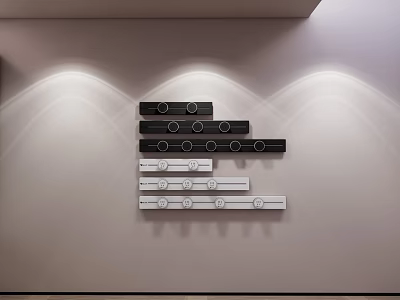 Modern Black And White Switch Panels Arranged In Stepped Design On Wall 3d model