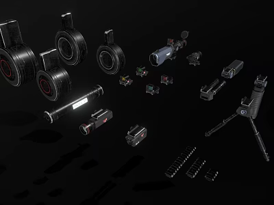 Modern Weapon Components With Scope Barrel Magazine Bipod And Mounting Parts 3d model