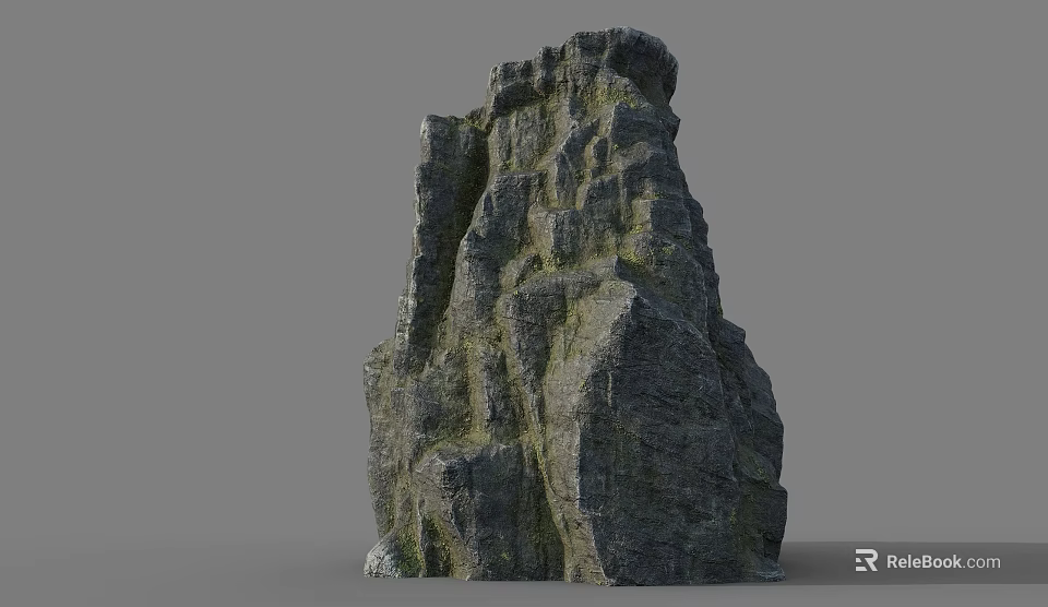 Natural Tall Rock Formation With Textured Surface And Mossy Patches 3d model 