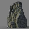 Natural Tall Rock Formation With Textured Surface And Mossy Patches