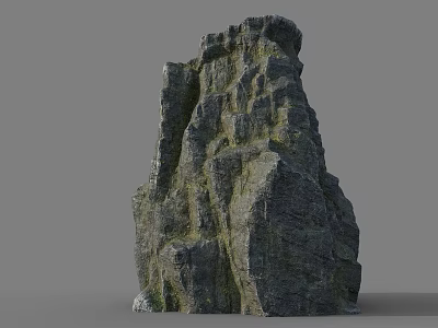Natural Tall Rock Formation With Textured Surface And Mossy Patches 3d model