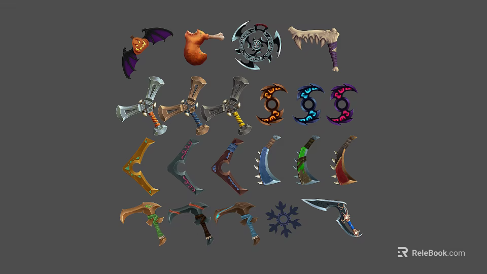 Assorted Game Weapons Collection With Different Types And Colorful Decorative Designs 3d model 