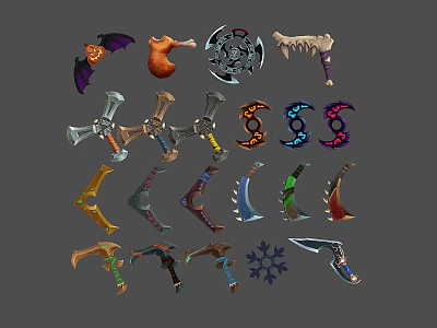 Assorted Game Weapons Collection With Different Types And Colorful Decorative Designs 3d model
