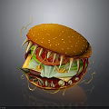 Monster Like Burger With Sharp Teeth Lettuce Tomato And Dripping Sauce