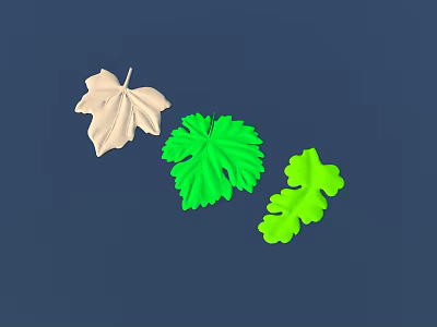 Leaf Shaped Sculptures in White Green and Light Green on Dark Blue Background 3d model