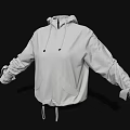 White Hooded Jacket With Drawstring And Strap Details On Sleeves In Minimalist Style