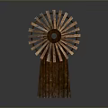 Artistic Wooden Windmill Sculpture With Radial Blades And Square Base Structure