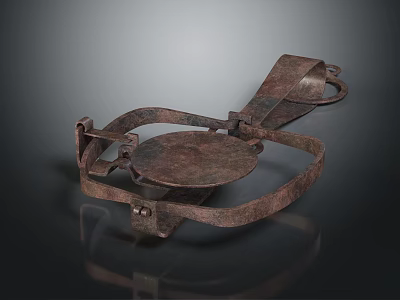 Antique Rusted Metal Trap With Iron Frame And Circular Base 3d model