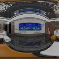 Luxury KTV Interior Design With White Sofas Orange Pillows Patterned Walls And Mirror Ceiling 3d model