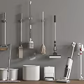 Wall Mounted Household Cleaning Tools Including Brooms Mops Vacuum Cleaners And Buckets