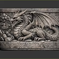 Detailed Dragon Sculpture Carving On Stone Container With Wings And Decorative Patterns