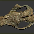 Natural Stone and Wood Carved Skull Sculpture with Intricate Cracked Texture