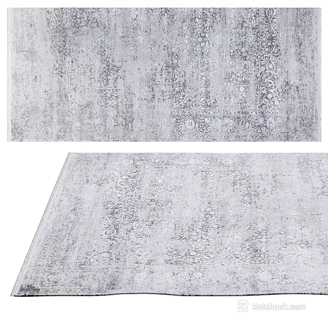 Square Area Rug With Vintage Distressed Pattern In Light Gray Tones 3d model