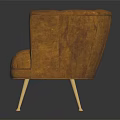 Elegant Brown Leather Single Sofa With Scalloped Back And Gold Metal Legs