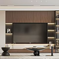 Modern Living Dining Room Interior With Wooden TV Wall LED Lighting And Glass Display Cabinet