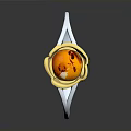 Elegant Silver Ring Featuring Gold Flower Shaped Design And Orange Gemstone