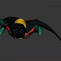 Superhero Character 3D Model With Red Green Costume Brown Cape Yellow Belt Standing Pose