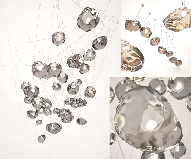 Multiple Modern Irregular Shaped Pendant Lights With Metallic Finish For Interior Decor 3d model 