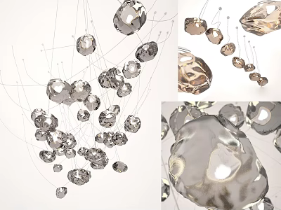 Multiple Modern Irregular Shaped Pendant Lights With Metallic Finish For Interior Decor 3d model