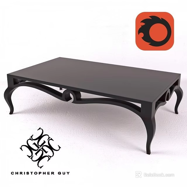 Elegant Black Coffee Table With Curved Legs And Modern Design 3d model 