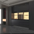 Modern Black Wine Cabinet With Glass Door Holding Wine Bottles And Glasses