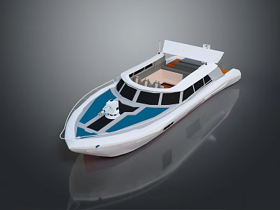 Modern White And Blue Water Vessel With Cockpit Deck And Seating Area 3d model