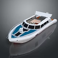 Modern White And Blue Water Vessel With Cockpit Deck And Seating Area