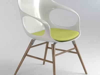 Modern Leisure Chair with White Frame Green Padded Seat and Wooden Legs 3d model